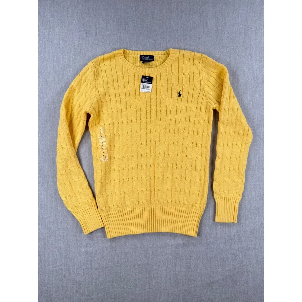 Polo Ralph Lauren Kids Yellow Cable Knit Cotton Sweater Boys Large 14-16 NWT